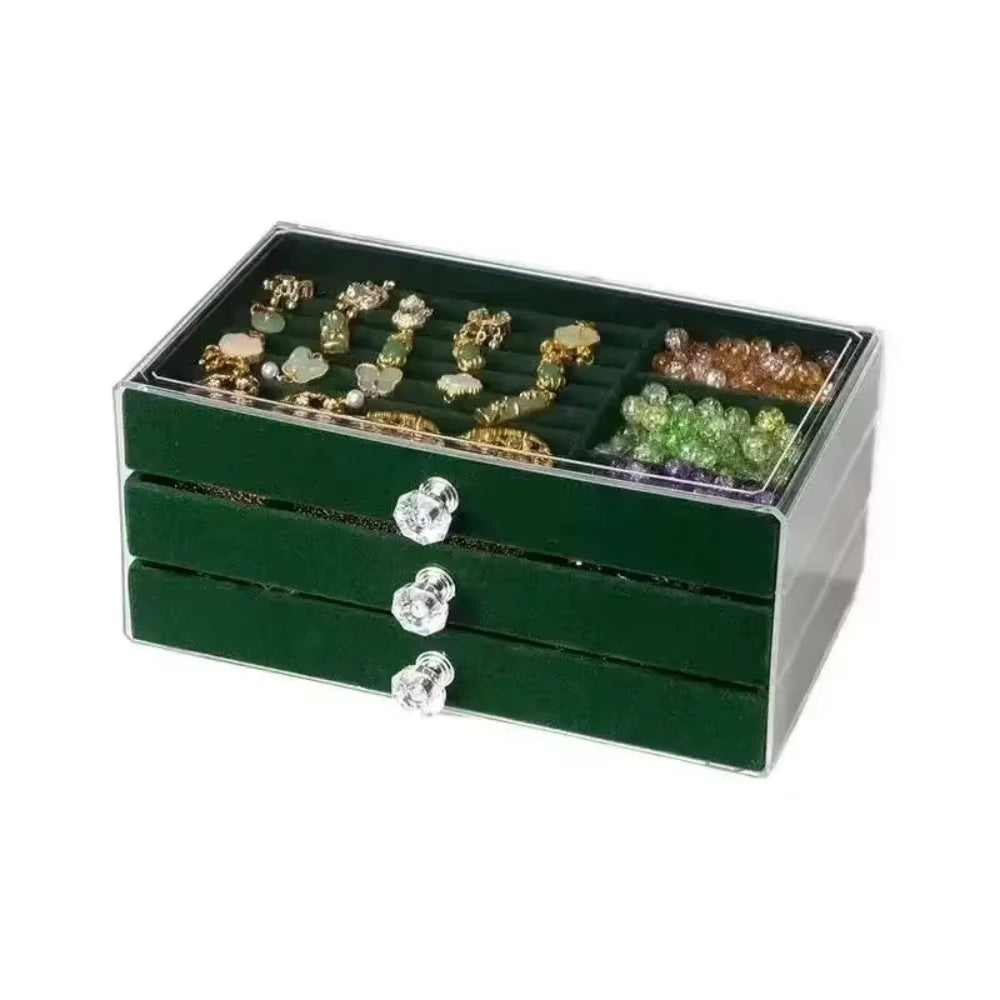 Acrylic Velvet Jewelry Organizer| 3 Drawers Stackable| Display Storage Earrings