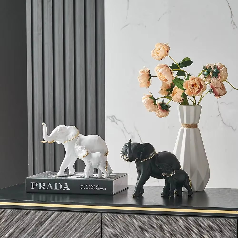 1Pairs Creative Modern Animal Decor |Resin Elephant Statues & Figurines Sculpture| Living Room Table Ornaments Crafts