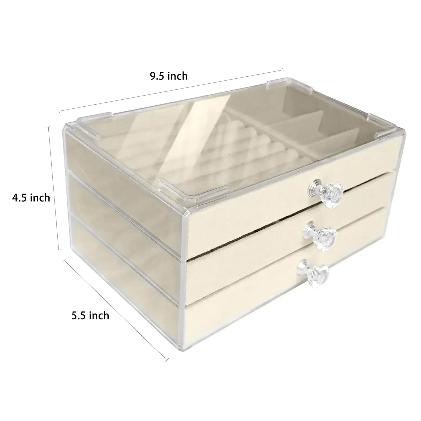 Acrylic Velvet Jewelry Organizer| 3 Drawers Stackable| Display Storage Earrings