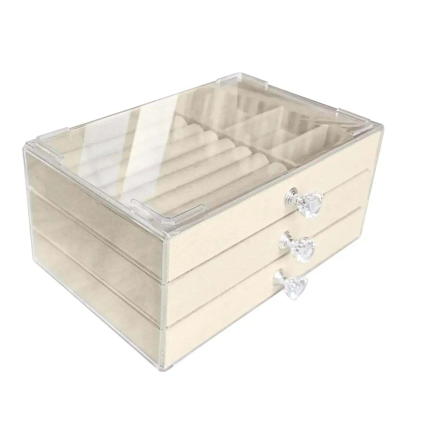 Acrylic Velvet Jewelry Organizer| 3 Drawers Stackable| Display Storage Earrings