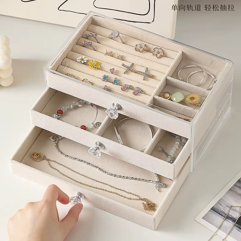 Acrylic Velvet Jewelry Organizer| 3 Drawers Stackable| Display Storage Earrings