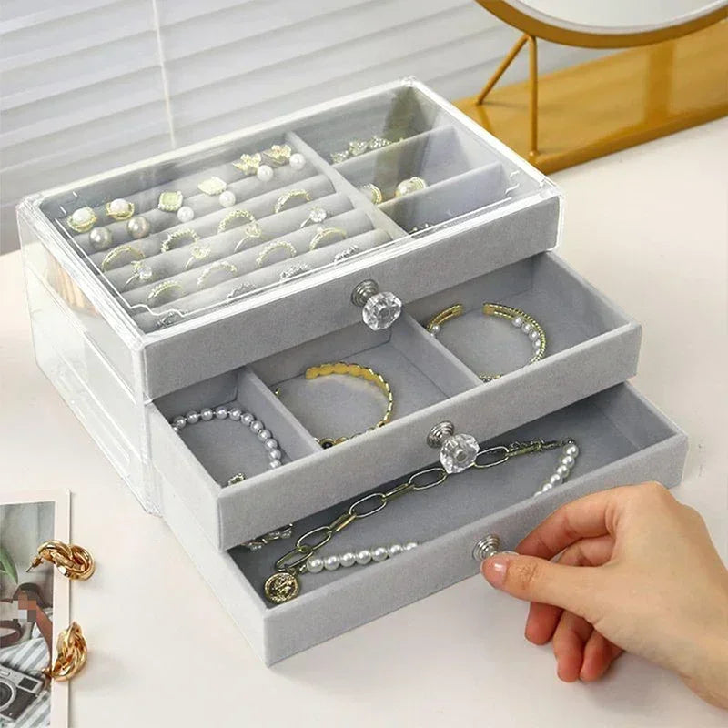 Acrylic Velvet Jewelry Organizer| 3 Drawers Stackable| Display Storage Earrings