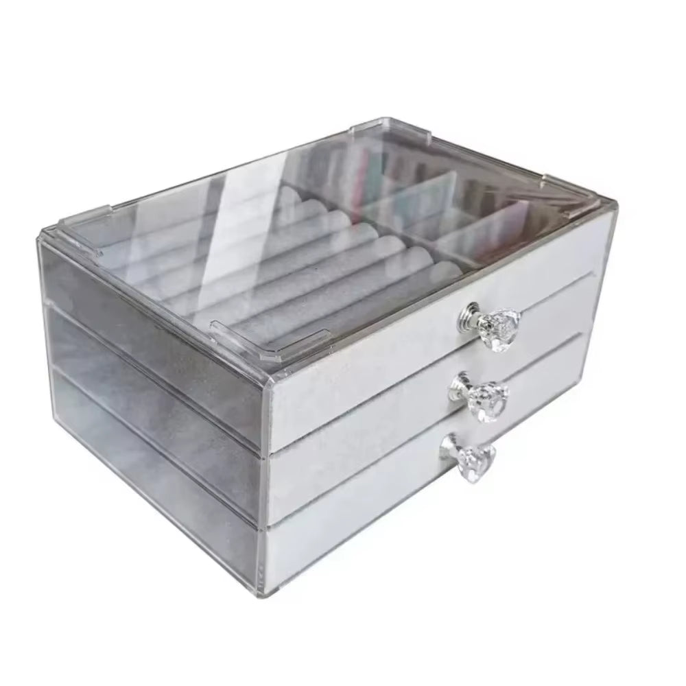 Acrylic Velvet Jewelry Organizer| 3 Drawers Stackable| Display Storage Earrings