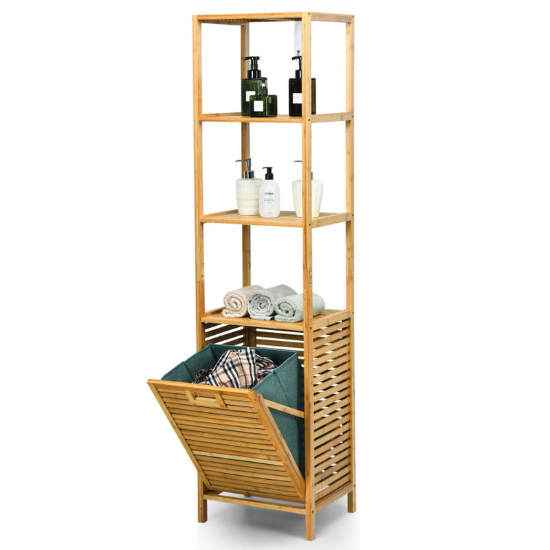 Bamboo Tower Hamper Organizer with 3-Tier Storage Shelves