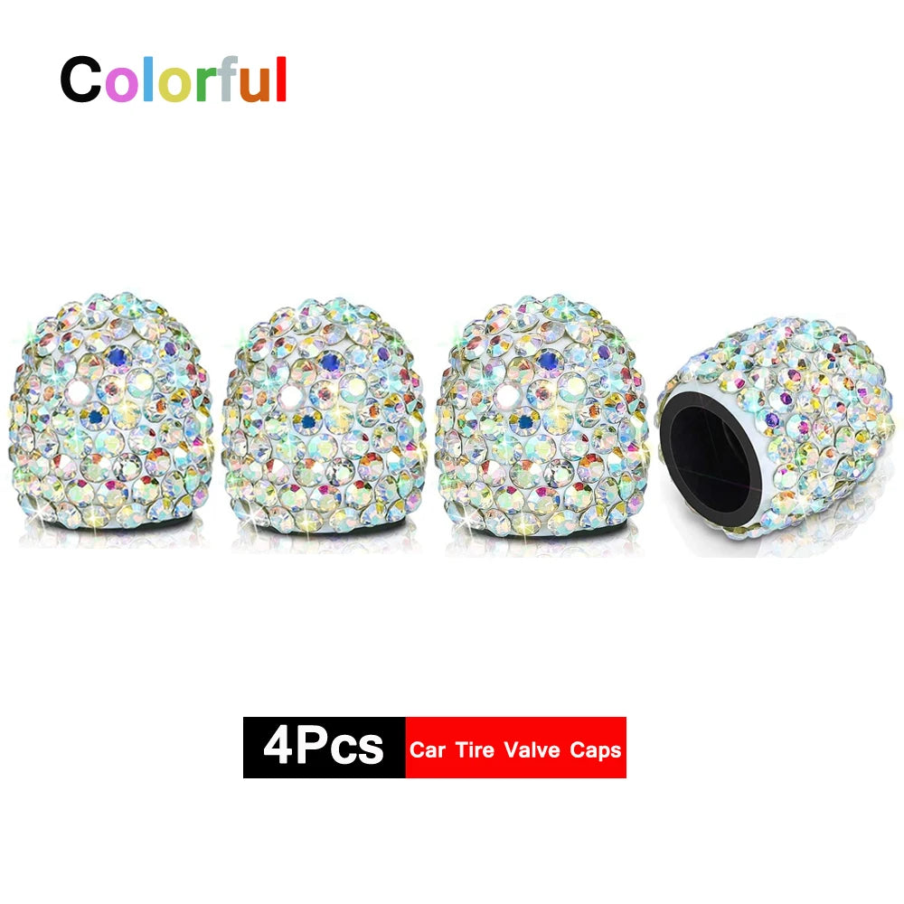 4Pcs Crystal Rhinestone Universal Car Tire Valve Caps| Sparkly Dustproof Bling Car Accessories
