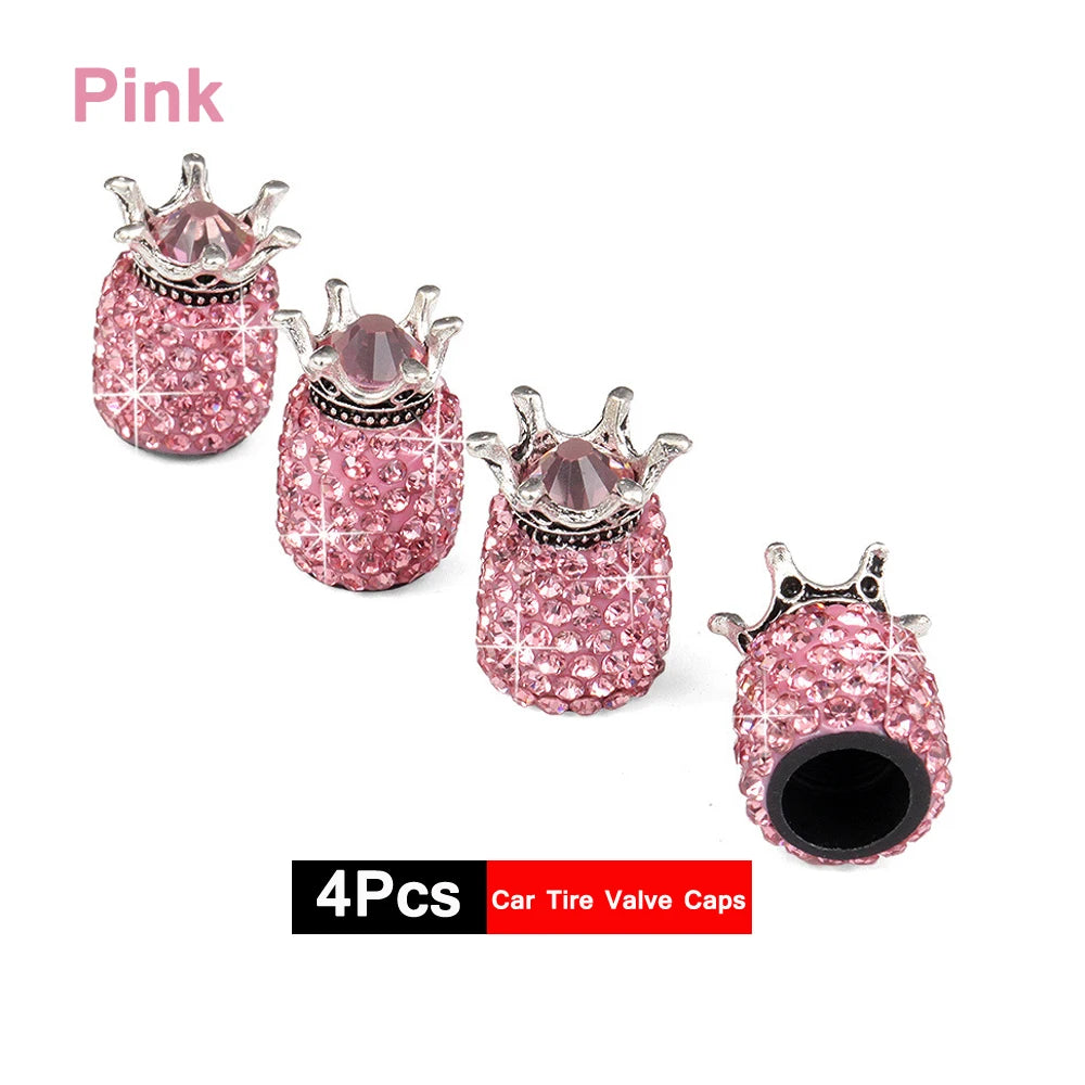 4Pcs Crystal Rhinestone Universal Car Tire Valve Caps| Sparkly Dustproof Bling Car Accessories