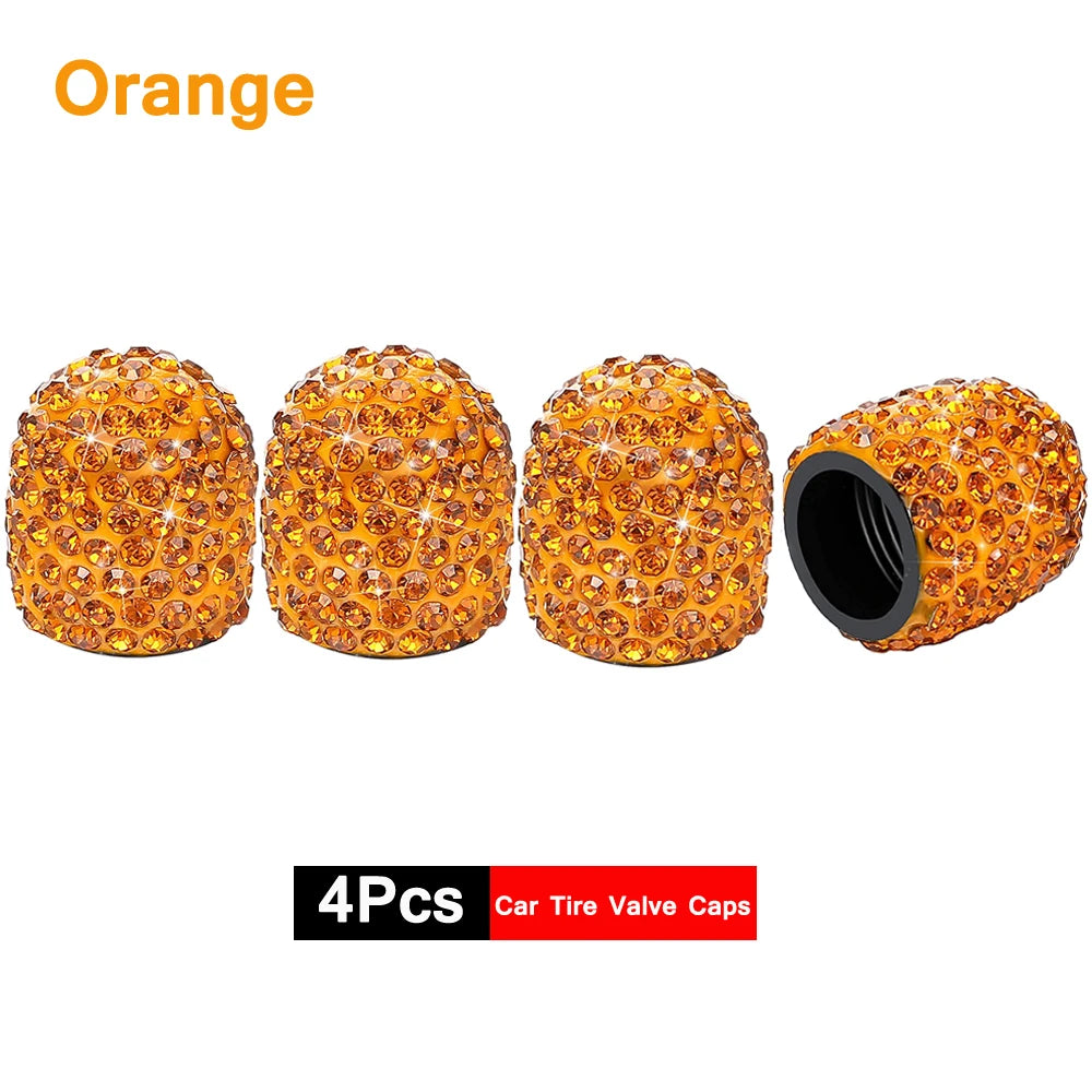 4Pcs Crystal Rhinestone Universal Car Tire Valve Caps| Sparkly Dustproof Bling Car Accessories
