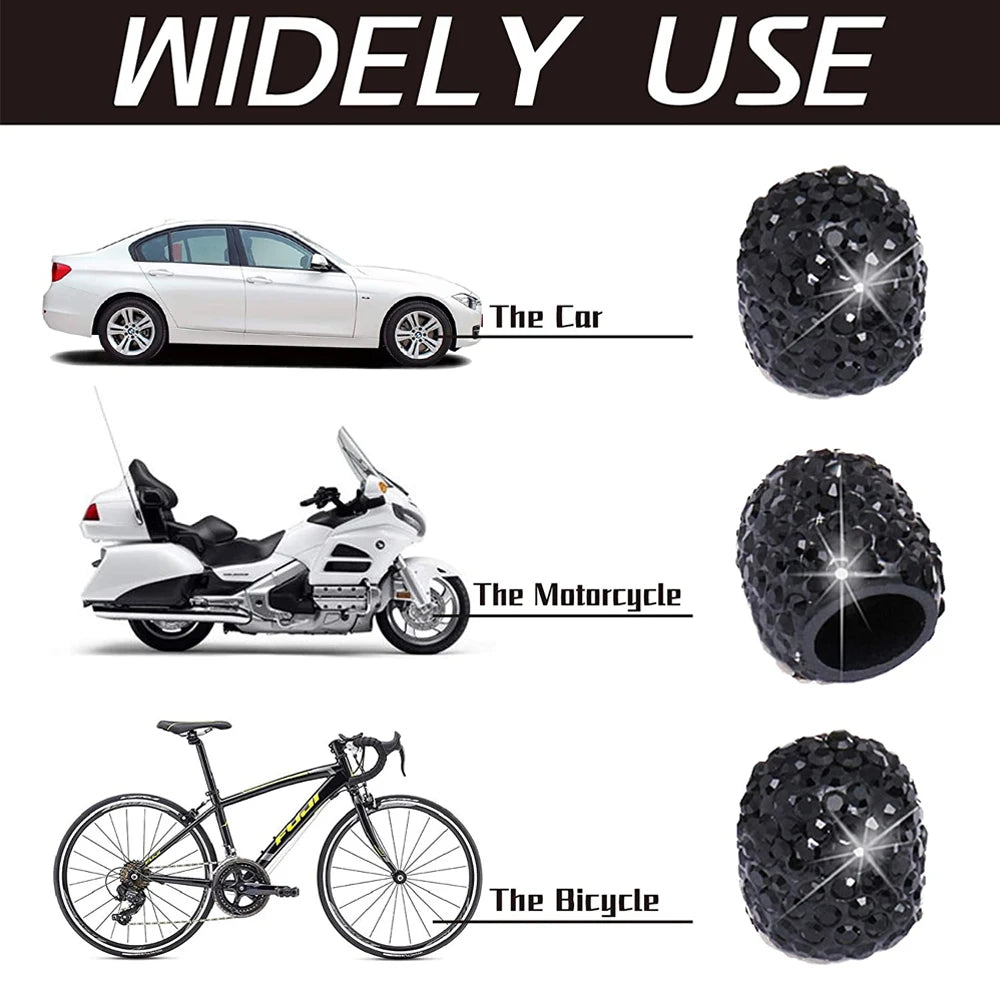 4Pcs Crystal Rhinestone Universal Car Tire Valve Caps| Sparkly Dustproof Bling Car Accessories