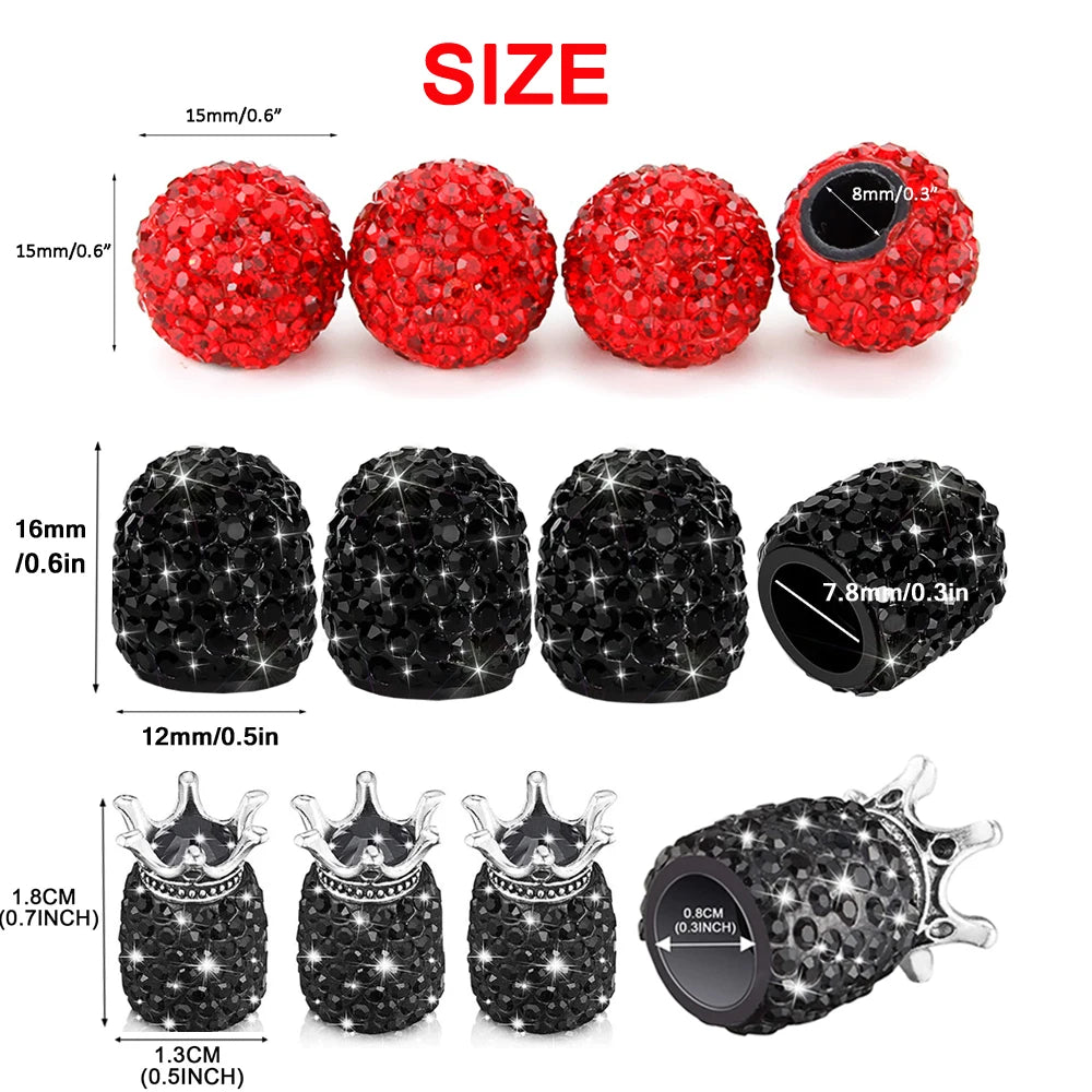 4Pcs Crystal Rhinestone Universal Car Tire Valve Caps| Sparkly Dustproof Bling Car Accessories