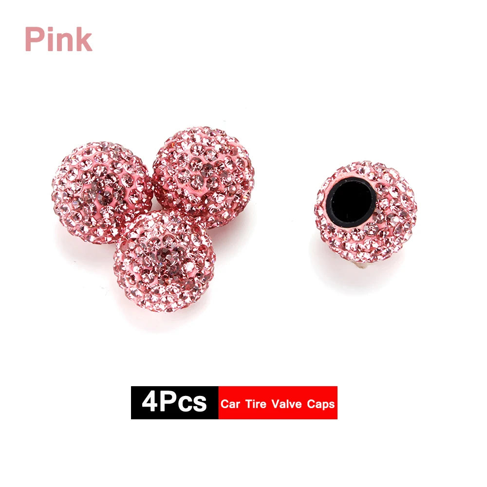 4Pcs Crystal Rhinestone Universal Car Tire Valve Caps| Sparkly Dustproof Bling Car Accessories