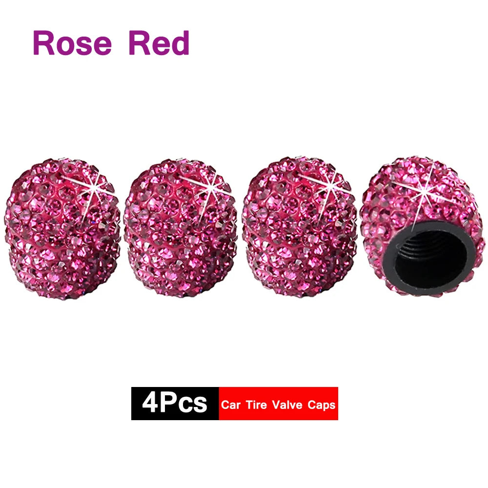 4Pcs Crystal Rhinestone Universal Car Tire Valve Caps| Sparkly Dustproof Bling Car Accessories