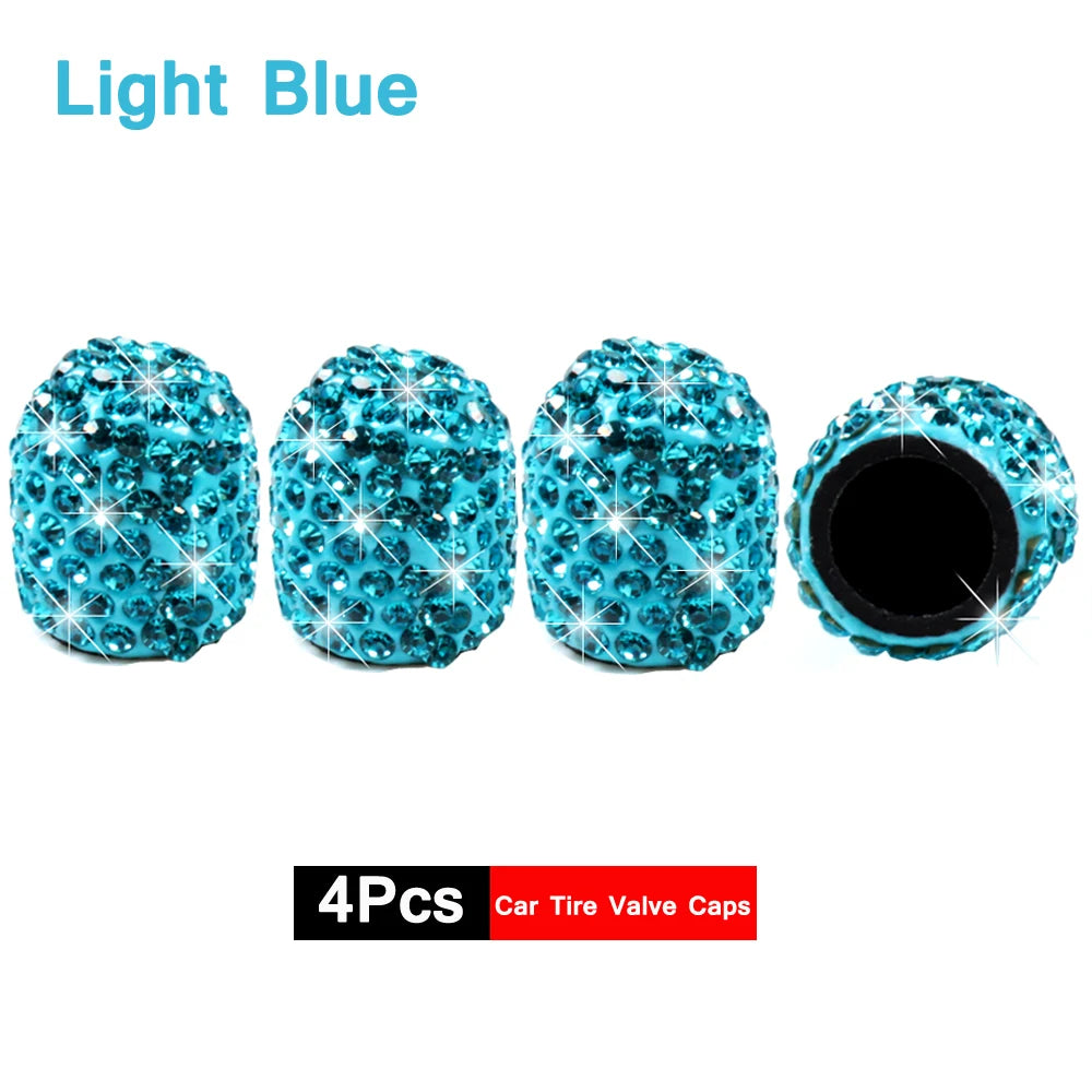 4Pcs Crystal Rhinestone Universal Car Tire Valve Caps| Sparkly Dustproof Bling Car Accessories