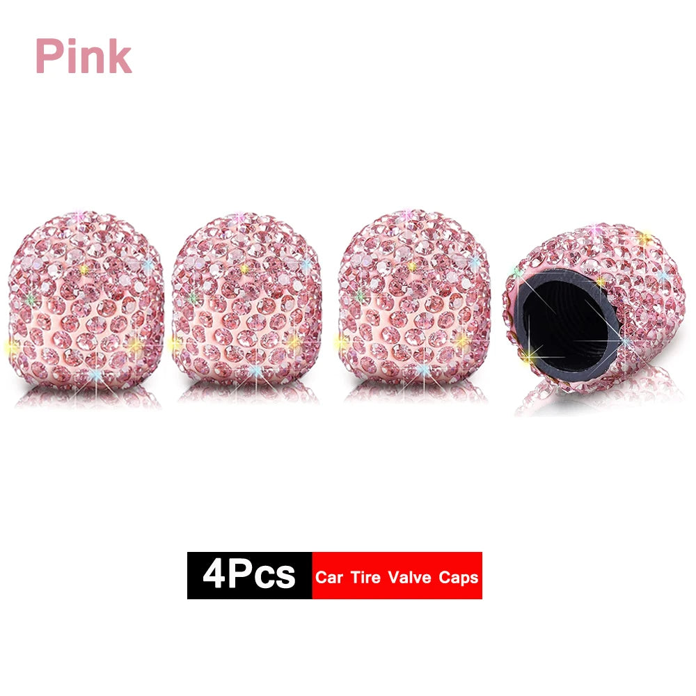 4Pcs Crystal Rhinestone Universal Car Tire Valve Caps| Sparkly Dustproof Bling Car Accessories