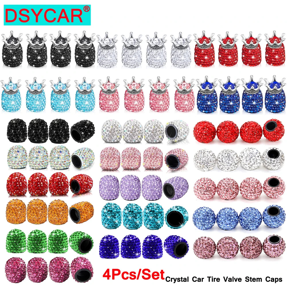 4Pcs Crystal Rhinestone Universal Car Tire Valve Caps| Sparkly Dustproof Bling Car Accessories
