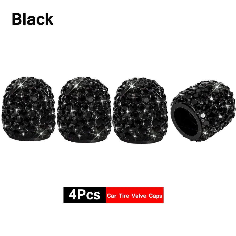 4Pcs Crystal Rhinestone Universal Car Tire Valve Caps| Sparkly Dustproof Bling Car Accessories