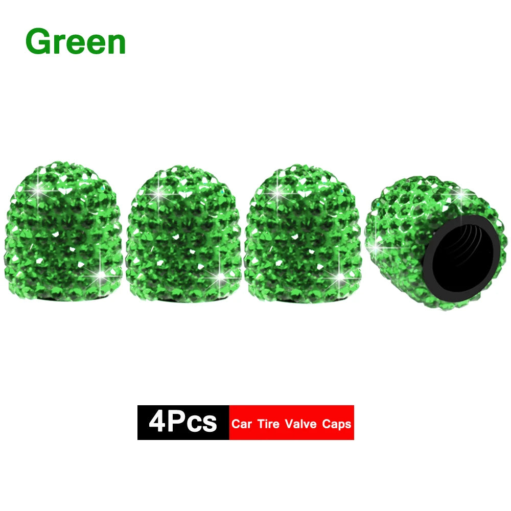 4Pcs Crystal Rhinestone Universal Car Tire Valve Caps| Sparkly Dustproof Bling Car Accessories