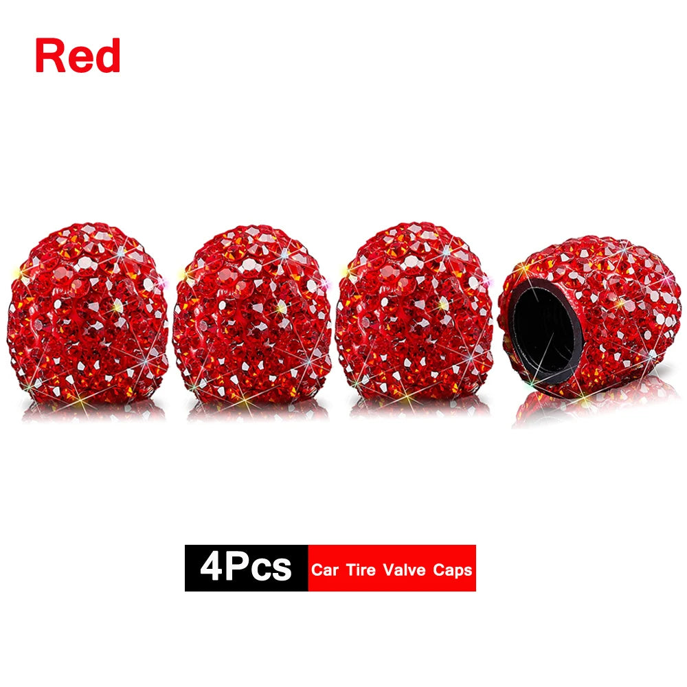 4Pcs Crystal Rhinestone Universal Car Tire Valve Caps| Sparkly Dustproof Bling Car Accessories