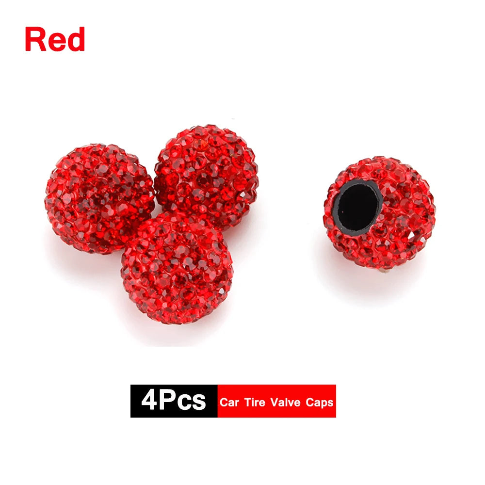 4Pcs Crystal Rhinestone Universal Car Tire Valve Caps| Sparkly Dustproof Bling Car Accessories