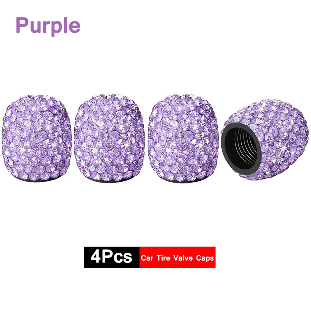 4Pcs Crystal Rhinestone Universal Car Tire Valve Caps| Sparkly Dustproof Bling Car Accessories