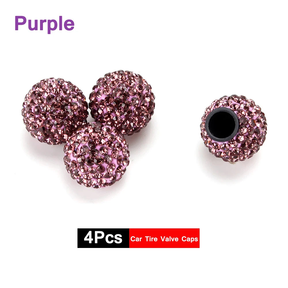 4Pcs Crystal Rhinestone Universal Car Tire Valve Caps| Sparkly Dustproof Bling Car Accessories