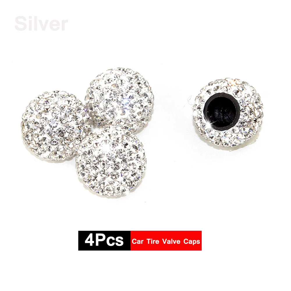 4Pcs Crystal Rhinestone Universal Car Tire Valve Caps| Sparkly Dustproof Bling Car Accessories