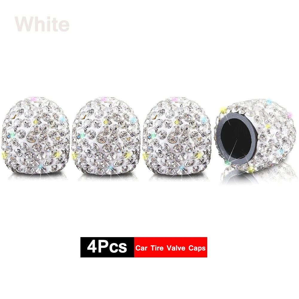 4Pcs Crystal Rhinestone Universal Car Tire Valve Caps| Sparkly Dustproof Bling Car Accessories