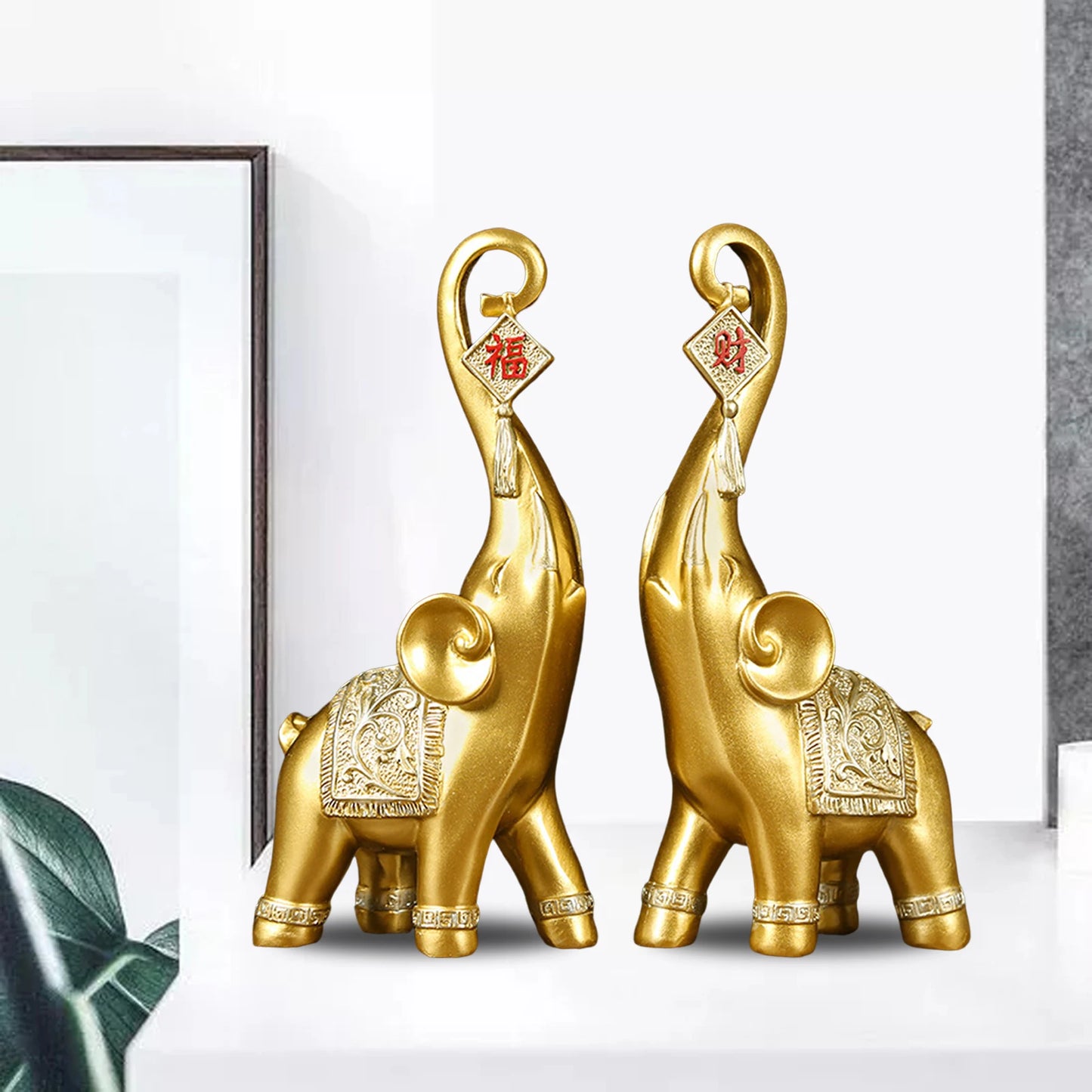 2Pcs Nordic Style Resin Elephant Statues | Animal Sculpture Ornaments for Home Office Decoration Dorm Desktop Decor Birthday Gift