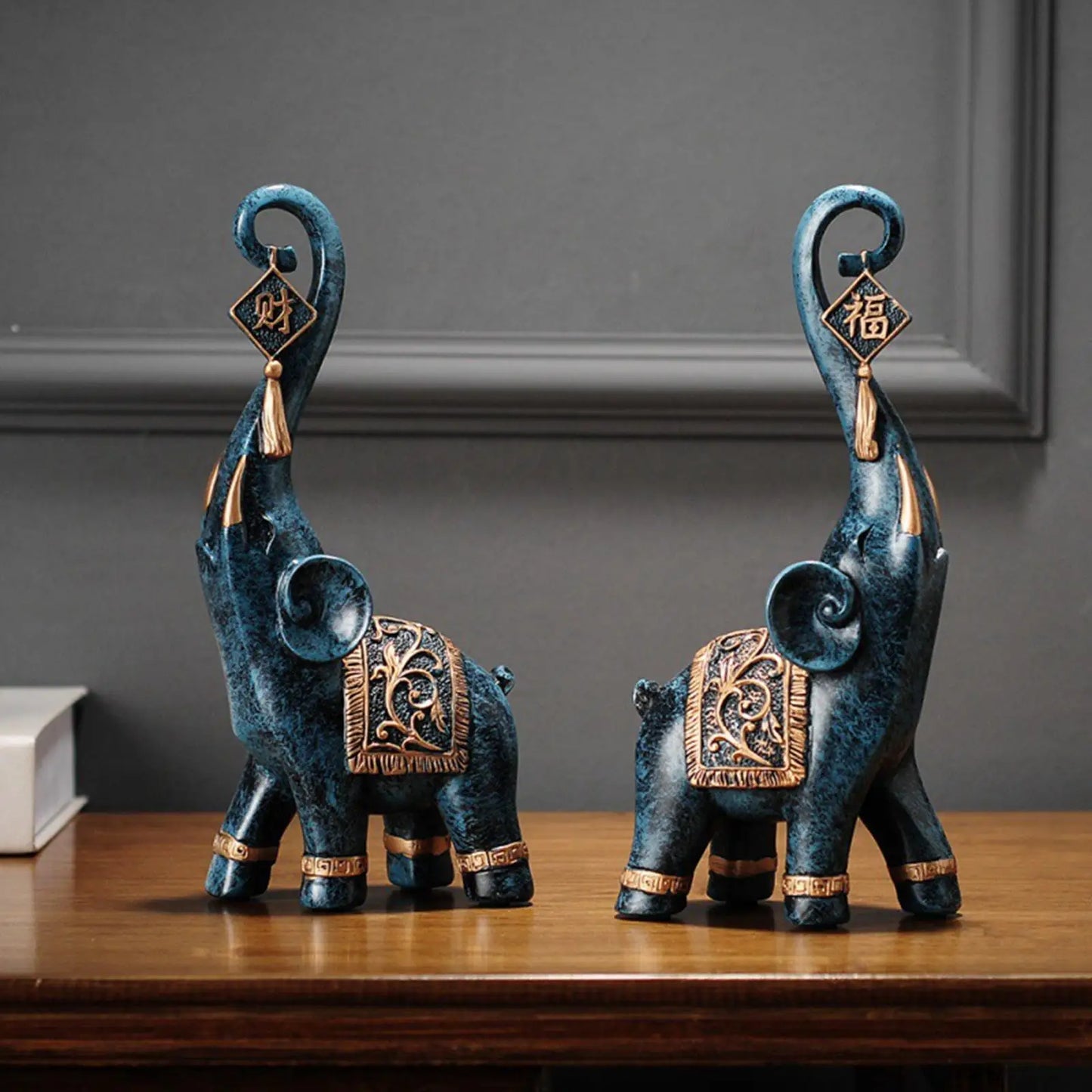 2Pcs Nordic Style Resin Elephant Statues | Animal Sculpture Ornaments for Home Office Decoration Dorm Desktop Decor Birthday Gift