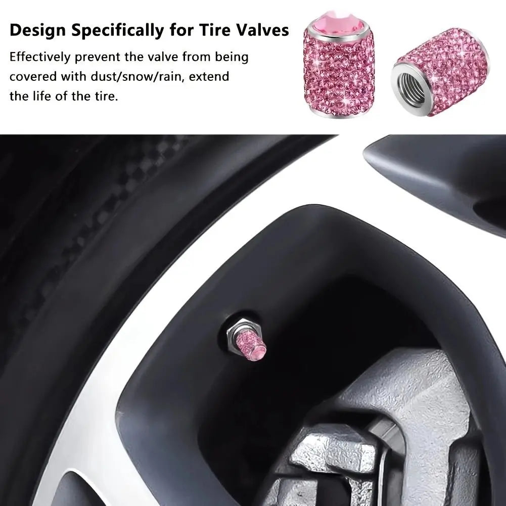 4Pcs/Set Bling Sparkle Tire Stem Valve Caps |Universal Car Dustproof Tire Valve Caps