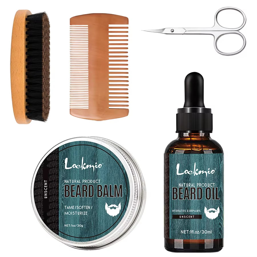 5Pcs/Set Beard Oil Balm for Men Beards |Moisturizing Bears Care| Essential Oil to Promote Healthy Beards Growth Beard Styling Tool Kit