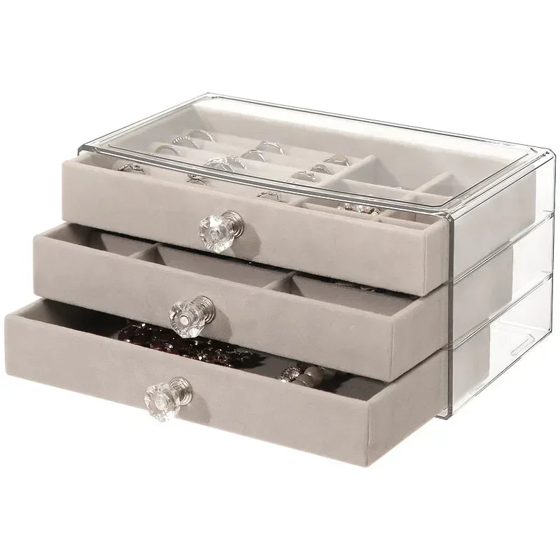 Acrylic Velvet Jewelry Organizer| 3 Drawers Stackable| Display Storage Earrings