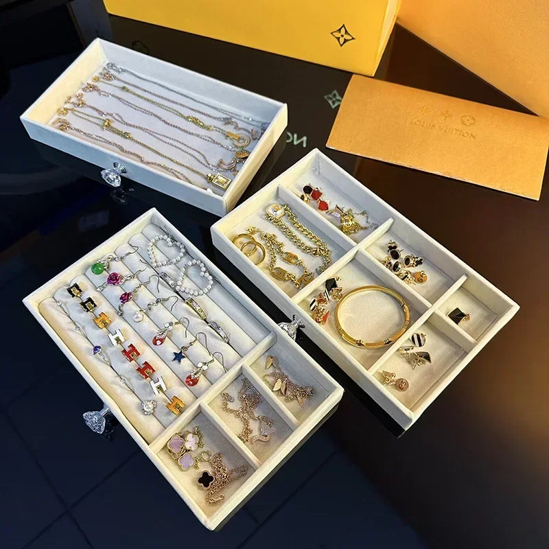 Acrylic Velvet Jewelry Organizer| 3 Drawers Stackable| Display Storage Earrings