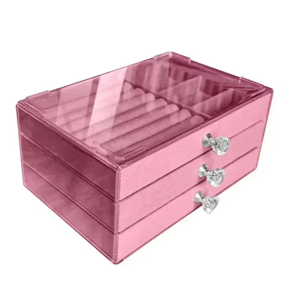 Acrylic Velvet Jewelry Organizer| 3 Drawers Stackable| Display Storage Earrings
