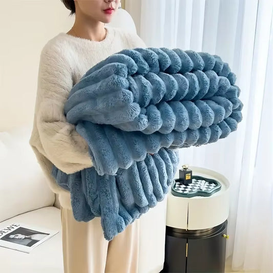 Light Luxury Solid Color Multifunctional Rabbit Velvet Blanket |Thick Warm Flannel Used for Bedroom Living Room Blanket