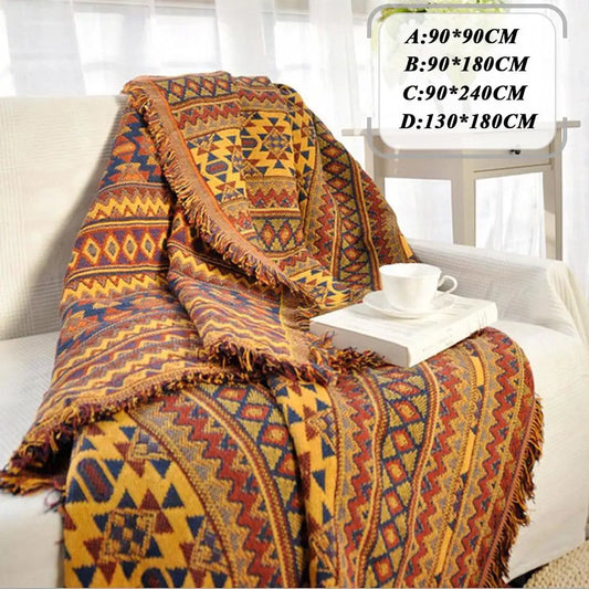Cotton Woven Sofa Blanket|Knitted Thickened Warm  Boho Throw Bedspread