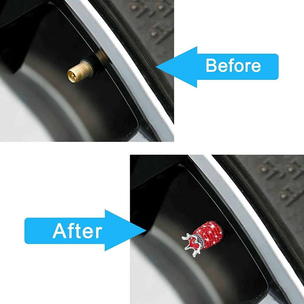 4Pcs Crystal Rhinestone Universal Car Tire Valve Caps| Sparkly Dustproof Bling Car Accessories