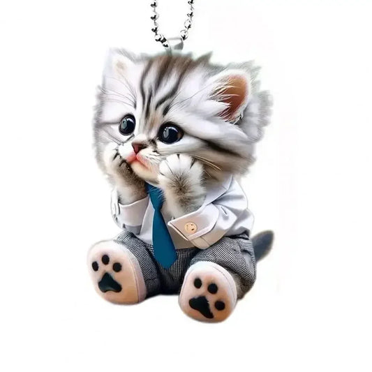 Cat Car Hanging Ornament |2D Minimalist Rearview Mirror Decor with Adjustable Chain 