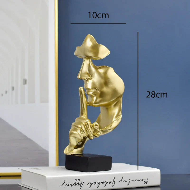 Thinker Statue Sculpture | Silence Is Gold Figurines| Resin Retro Home Decor f