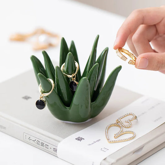 Nordic Ceramic Cactus Aloe Ring Storage| Jewelry Earring Storage 