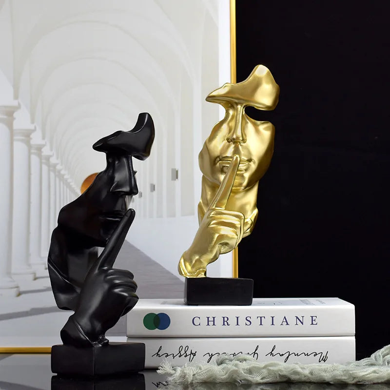 Thinker Statue Sculpture | Silence Is Gold Figurines| Resin Retro Home Decor f