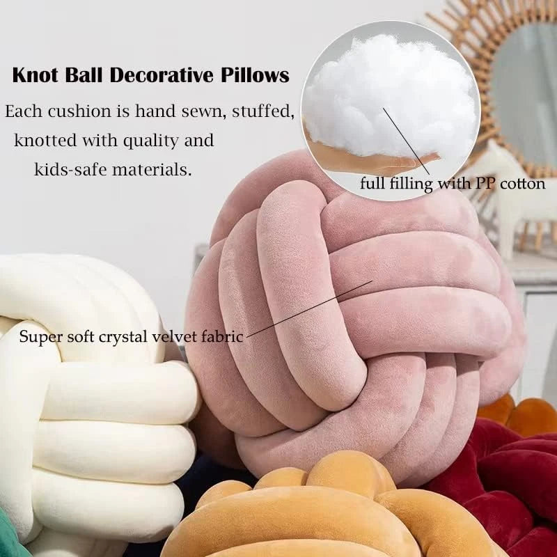 Decorative Throw Knot Pillow| Soft Ball Pillow for Home Chair Sofa Bed Aesthetic | Handmade round  Knotted Pillow Cushion 