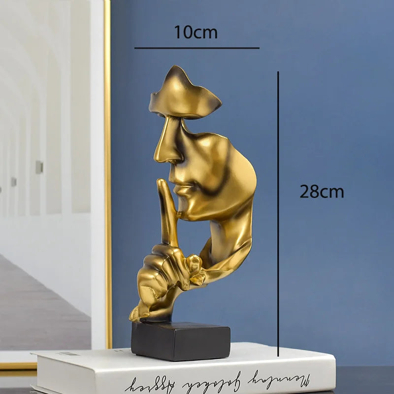 Thinker Statue Sculpture | Silence Is Gold Figurines| Resin Retro Home Decor f