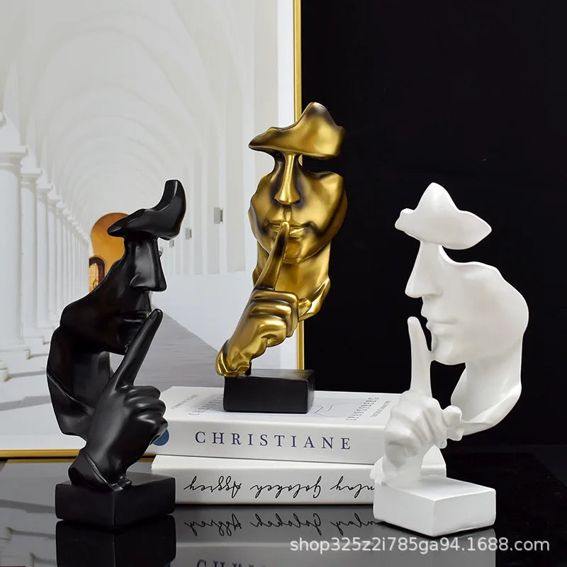 Thinker Statue Sculpture | Silence Is Gold Figurines| Resin Retro Home Decor f