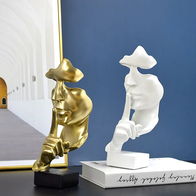 Thinker Statue Sculpture | Silence Is Gold Figurines| Resin Retro Home Decor f