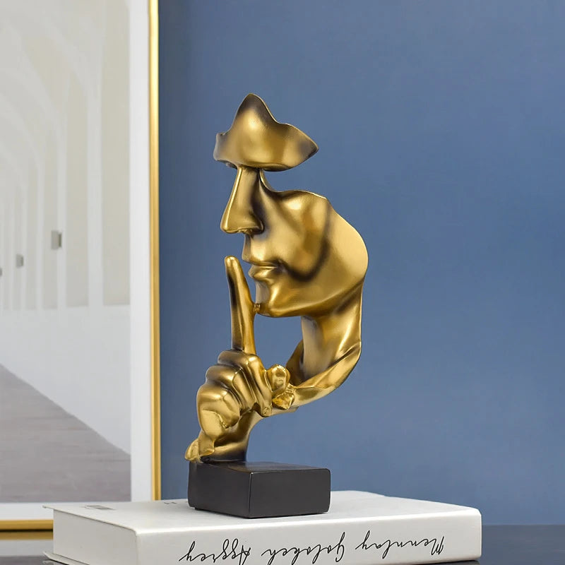Thinker Statue Sculpture | Silence Is Gold Figurines| Resin Retro Home Decor f