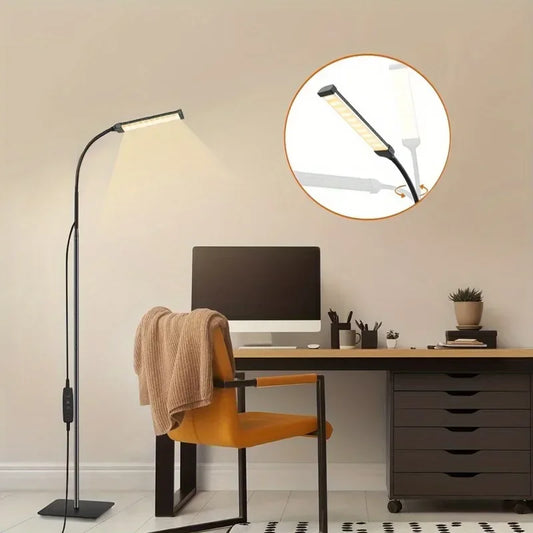 LED Floor Reading Lamp|  Adjustable Gooseneck Stand | Light Dimmable | Indoor Bedroom Office Standing Reading Light